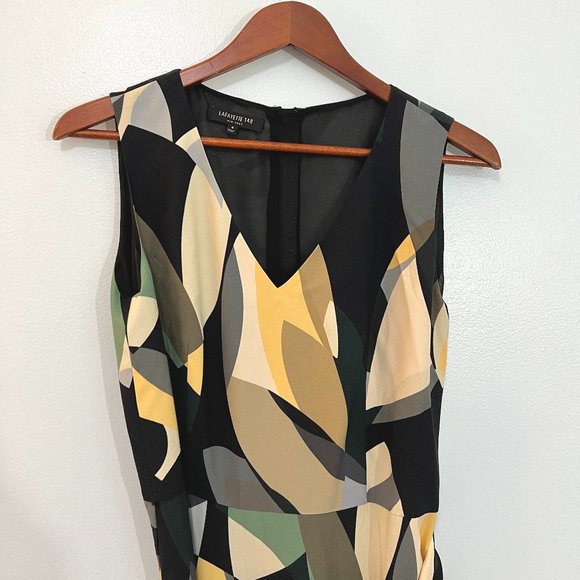 Lafayette 148 Abstract Telson Crepe Tie Belted Ruffle Midi Dress Sleeveless 4 - Picture 5 of 10